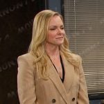 Belle’s beige pinstripe blazer and pants on Days of our Lives