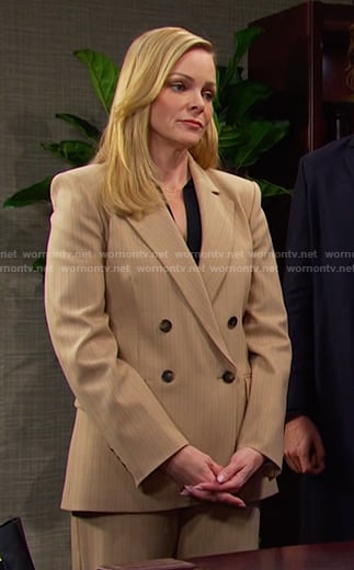 Belle's beige pinstripe blazer and pants on Days of our Lives