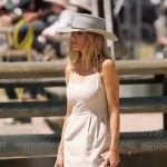 Beth’s ivory midi dress with pleats on Yellowstone