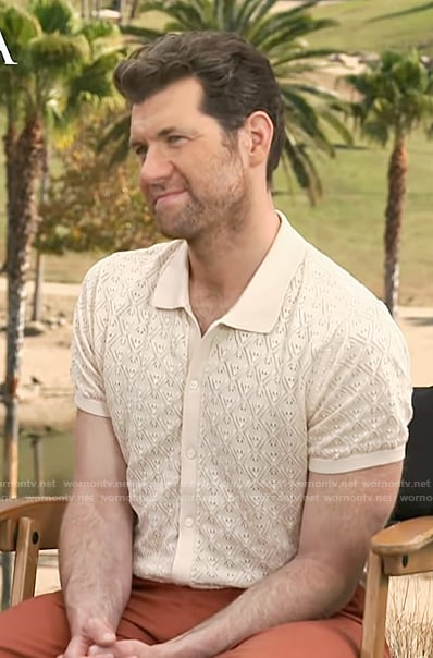 Billy Eichner's pointelle knit polo on Access Hollywood