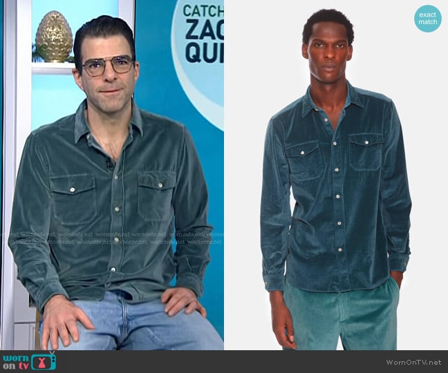 Boglioli Soft Velvet Western Shirt in Teal worn by Zachary Quinto on Today