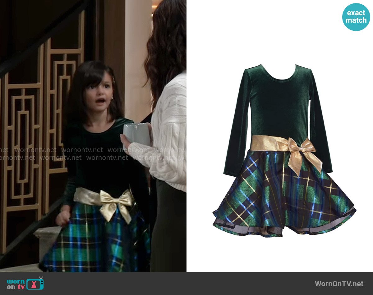 Bonnie Jean Plaid Hipster with Side Bow Dress worn by Donna Corinthos (Scarlett Spears) on General Hospital