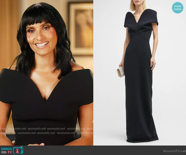 Brandon Maxwell Structured Off-The-Shoulder Column Gown worn by Racquel Chevremont on The Real Housewives of New York City