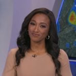 Brittany’s beige buckle waist dress on Good Morning America