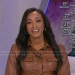Brittany’s brown belted leather shirtdress on Good Morning America