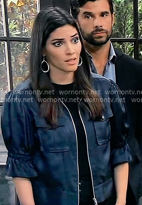 Brook Lynn's teal satin short sleeved jacket on General Hospital