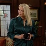 Brooke’s green satin tie-waist shirtdress on The Bold and the Beautiful