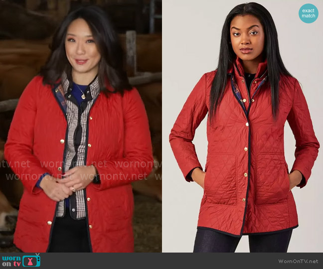 Brooks Brothers Water-Repellent Quilted Car Coat worn by Nancy Chen on CBS Mornings