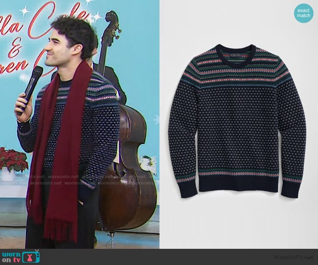 Darren Criss’s navy stripe knit sweater on Today