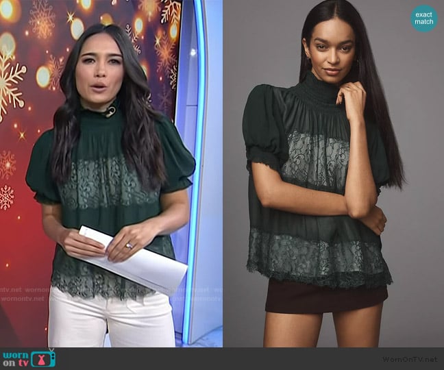 Anthropologie High-Neck Lace Swing Blouse worn by Emilie Ikeda on Today