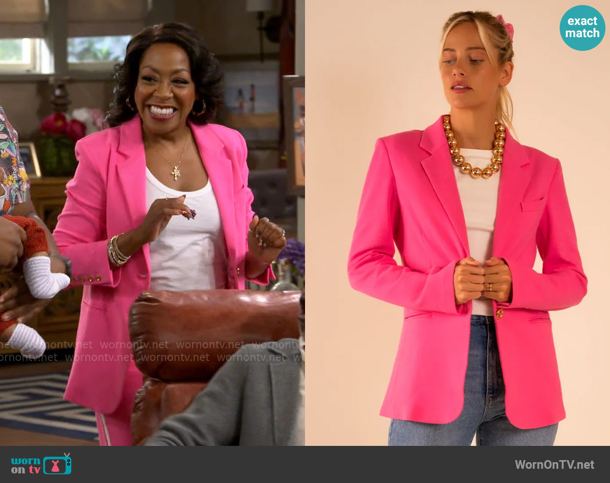 Care Tucker Morrison Interlock Blazer in Pink worn by Tina Butler (Tichina Arnold) on The Neighborhood