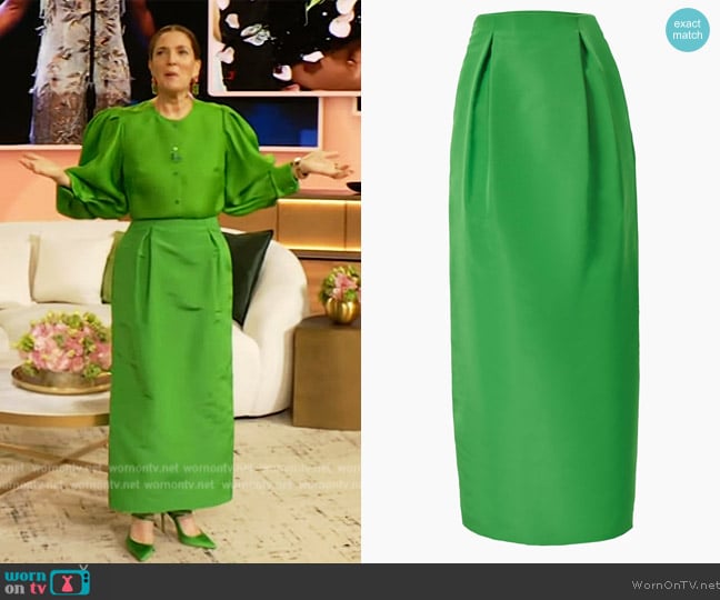 Carolina Herrera Midi Pencil Skirt With Pleats worn by Drew Barrymore on The Drew Barrymore Show