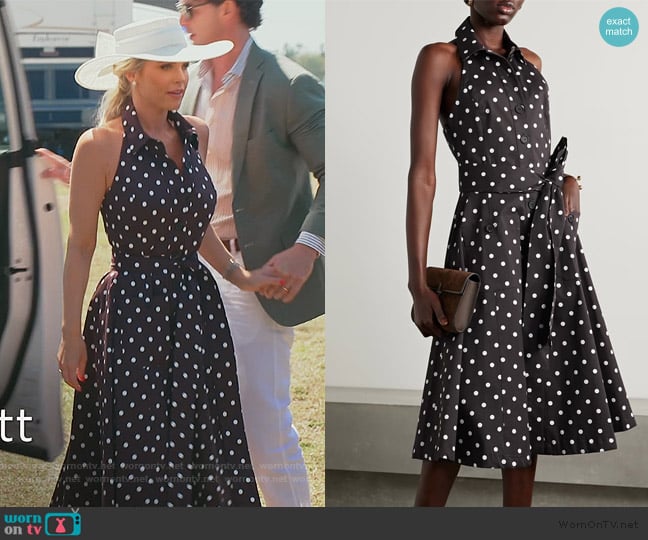 Carolina Herrera Polka-dot halterneck cotton-blend twill midi dress worn by Madison LeCroy on Southern Charm