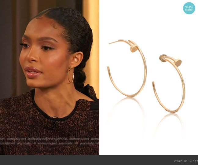 Cartier Gold Juste un Clou Hoop Earrings worn by Yara Shahidi on The Drew Barrymore Show