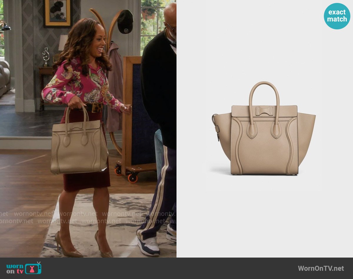 Celine Micro Luggage handbag in drummed calfskin worn by Ivy Reed (Essence Atkins) on Poppas House