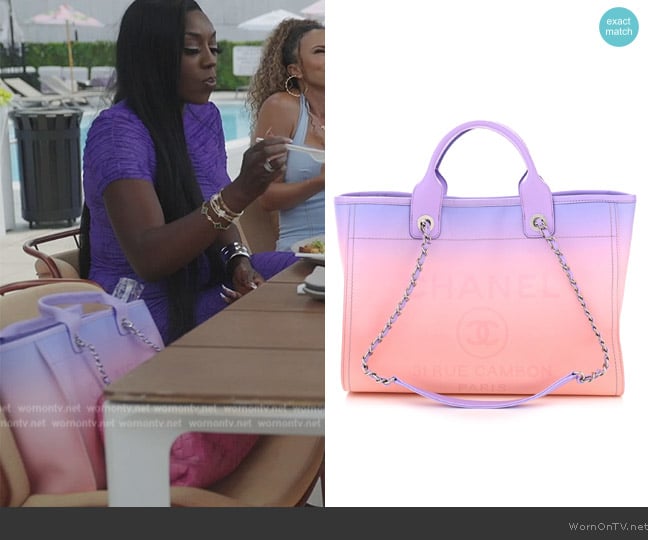 Chanel Shaded Calfskin Medium Deauville Tote Pink Purple Coral worn by Wendy Osefo on The Real Housewives of Potomac