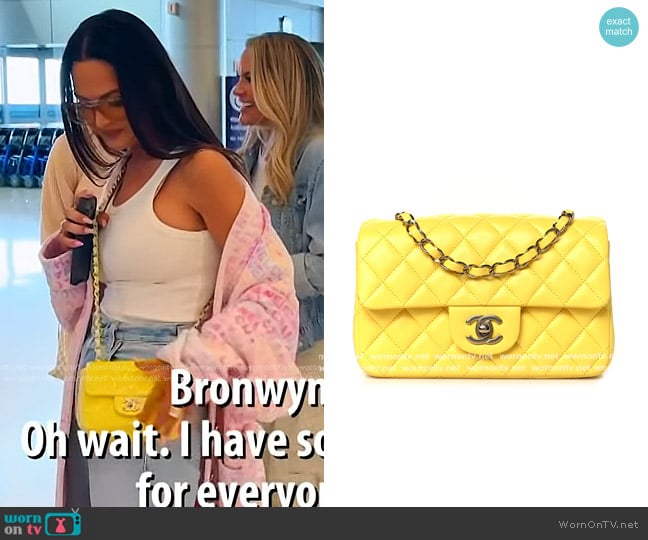 Chanel Lambskin Quilted Mini Rectangular Flap in Yellow worn by Lisa Barlow on The Real Housewives of Salt Lake City