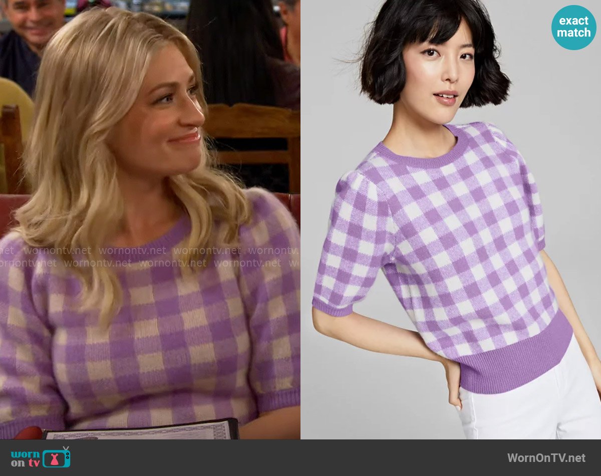 Charter Club Cashmere Gingham Sweater worn by Gemma (Beth Behrs) on The Neighborhood