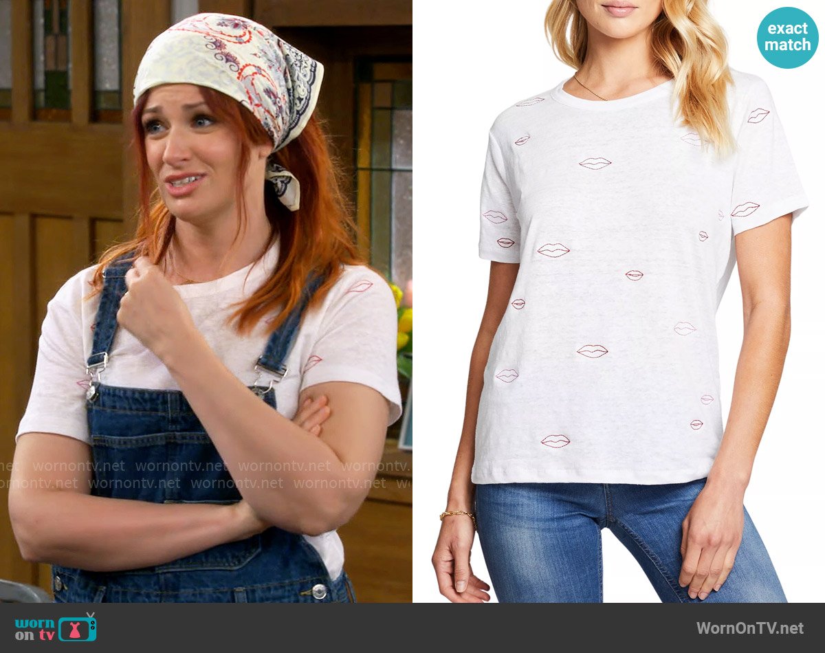 Chaser Multi Lips Printed T-Shirt worn by Gemma (Beth Behrs) on The Neighborhood