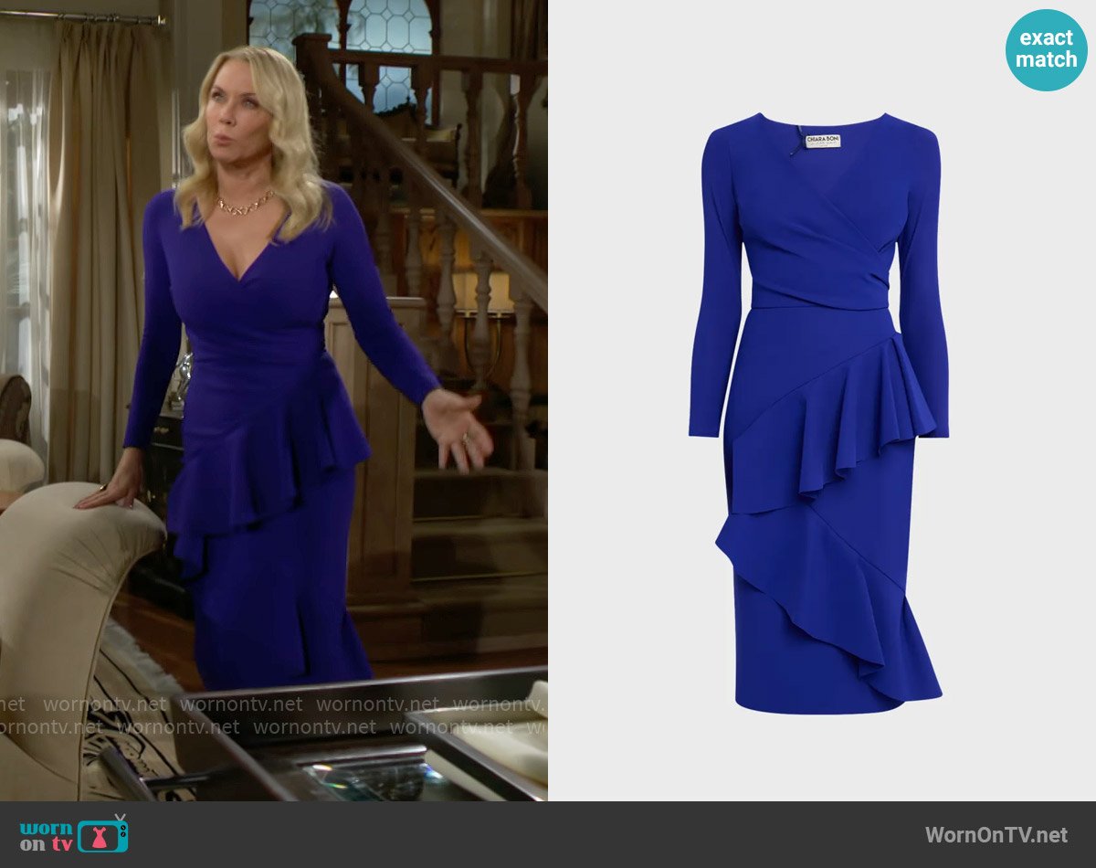 Chiara Boni La Petite Robe Bodycon Ruffle Midi Dress worn by Brooke Logan (Katherine Kelly Lang) on The Bold and the Beautiful