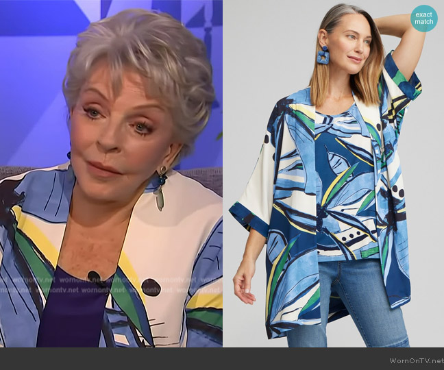 Chicos Floral Print Long Kimono worn by Susan Seaforth Hayes on Access Hollywood