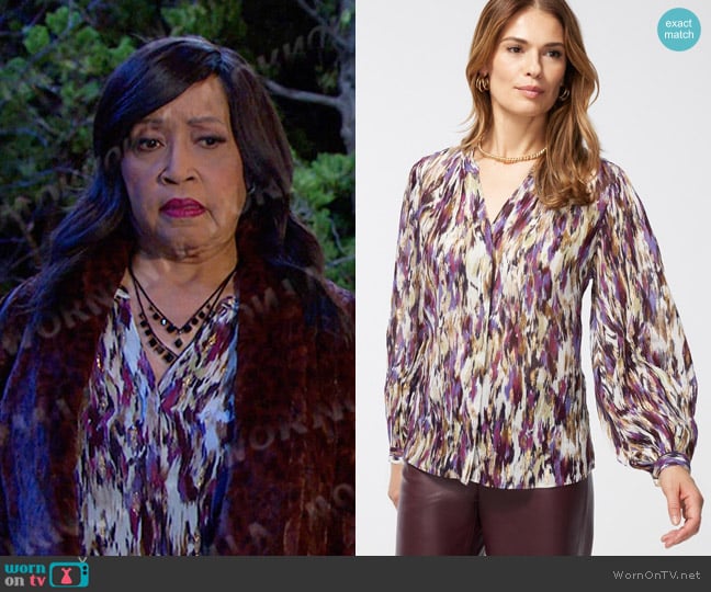 Chico's Ikat Clip Dot Crinkle Shirt worn by Paulina Price (Jackée Harry) on Days of our Lives