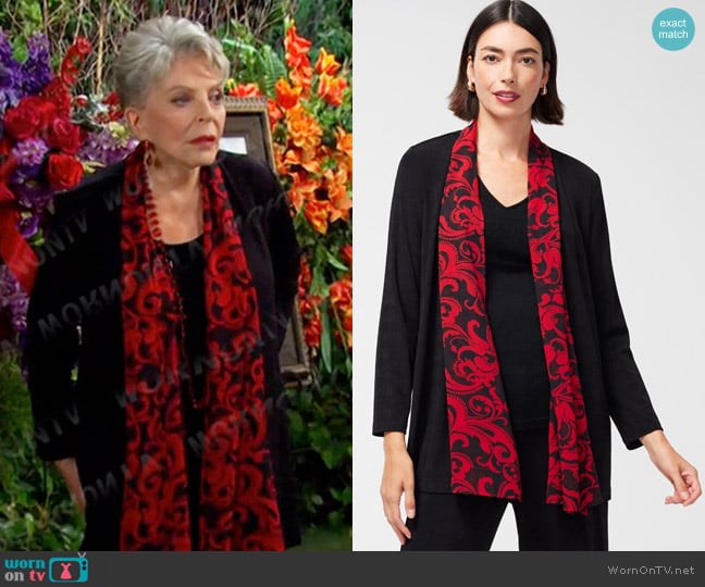 Chico's Travelers Chiffon Trim Scroll Print Jacket worn by Julie Olson Williams (Susan Seaforth Hayes) on Days of our Lives