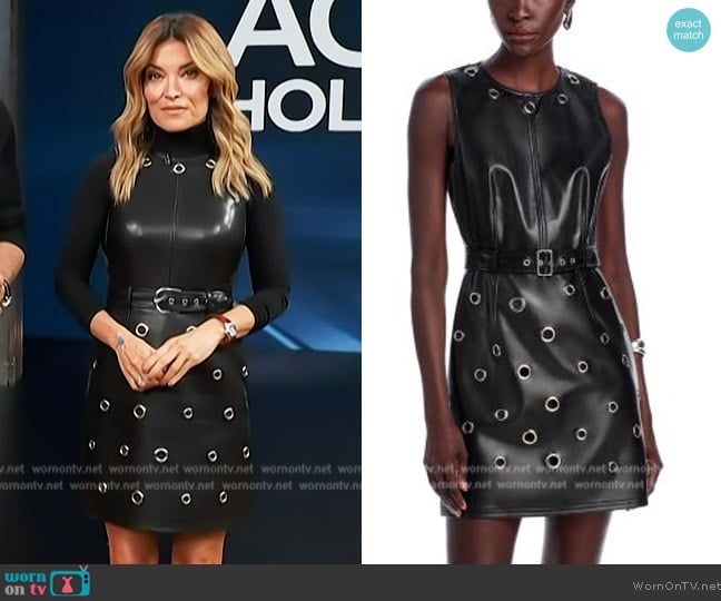 Cinq a Sept Harriet Faux Leather Mini Dress worn by Kit Hoover on Access Hollywood