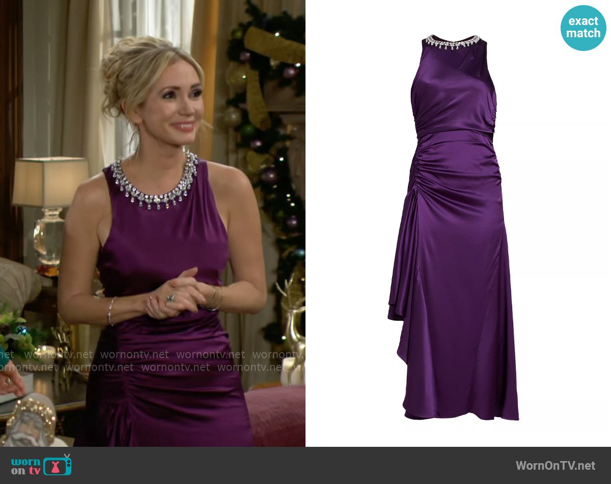 Cinq a Sept Georgie Dress in Elderberry worn by Bridget Forrester (Ashley Jones) on The Bold and the Beautiful