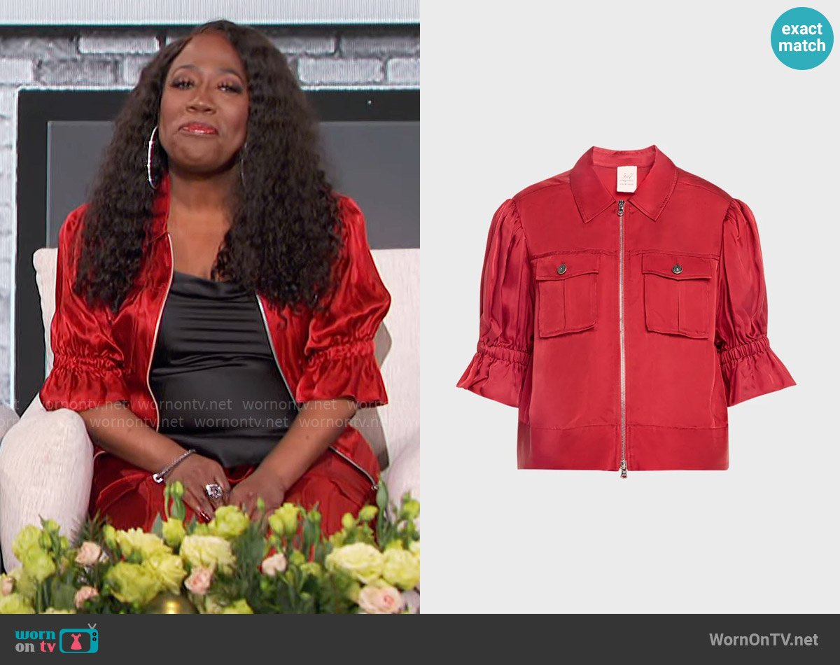 Cinq a Sept Holly Jacket in Rosewood worn by Sheryl Underwood on The Talk