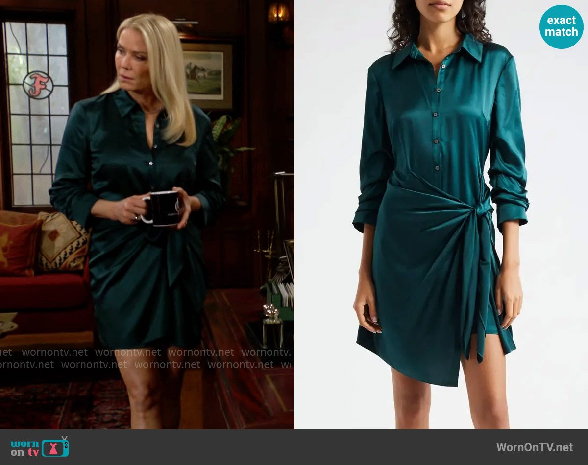 Cinq a Sept Jacey Mini Dress in Green Onyx worn by Brooke Logan (Katherine Kelly Lang) on The Bold and the Beautiful