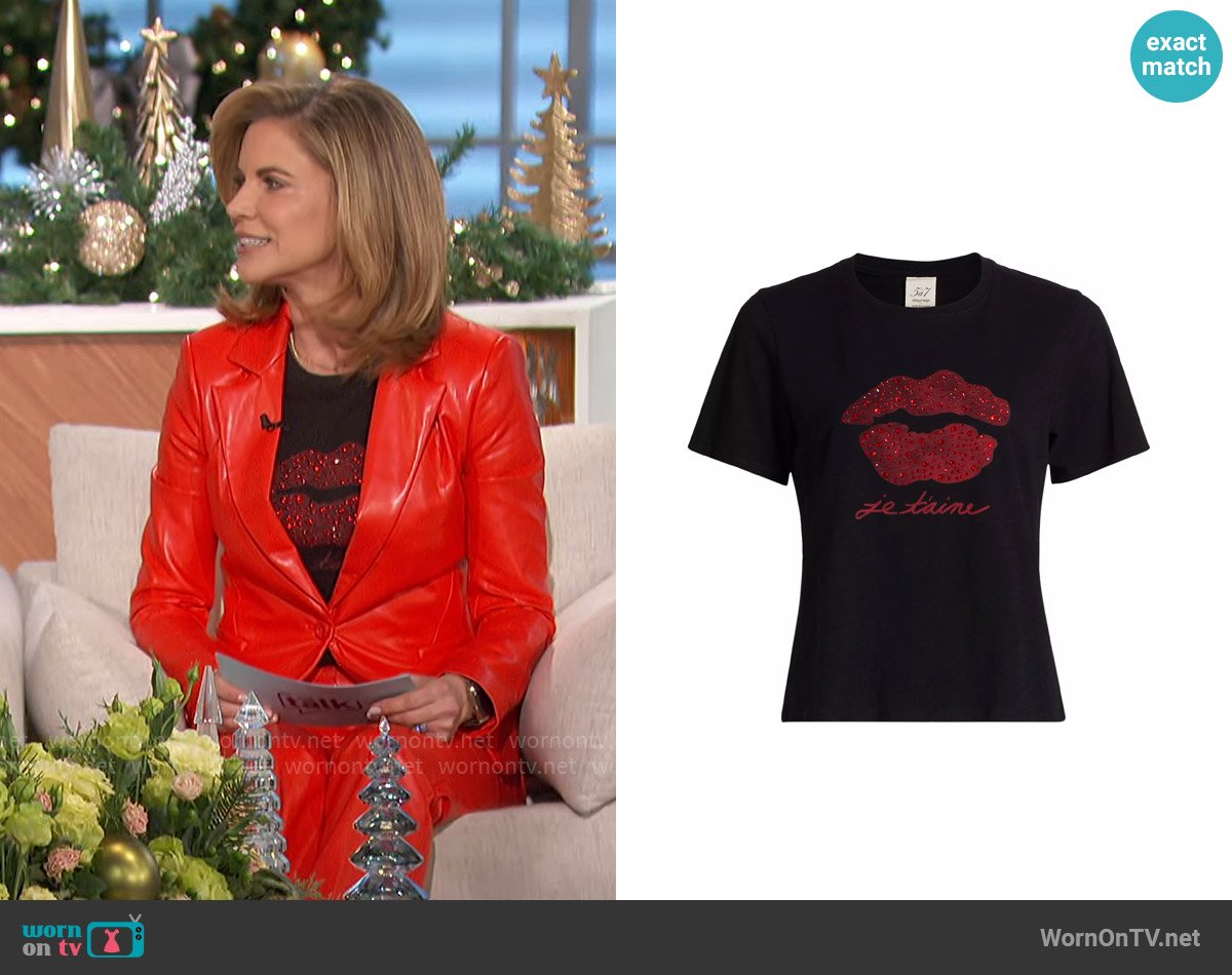 Cinq a Sept Kisses Je Taime Shrunken T-Shirt worn by Natalie Morales on The Talk