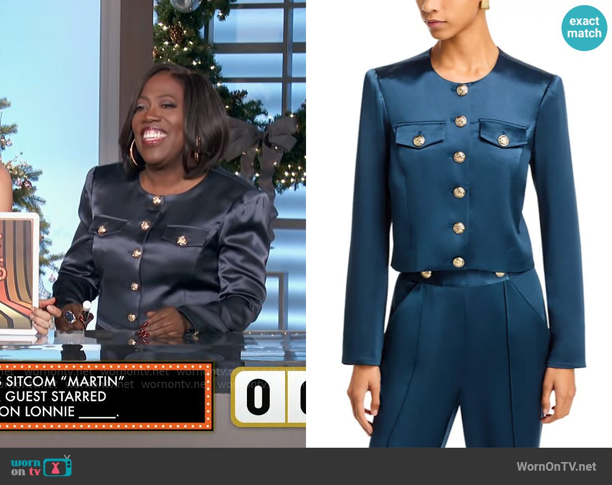 Cinq a Sept Rainer Jacket in Nightfall worn by Sheryl Underwood on The Talk