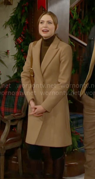 Claire’s camel coat on The Young and the Restless