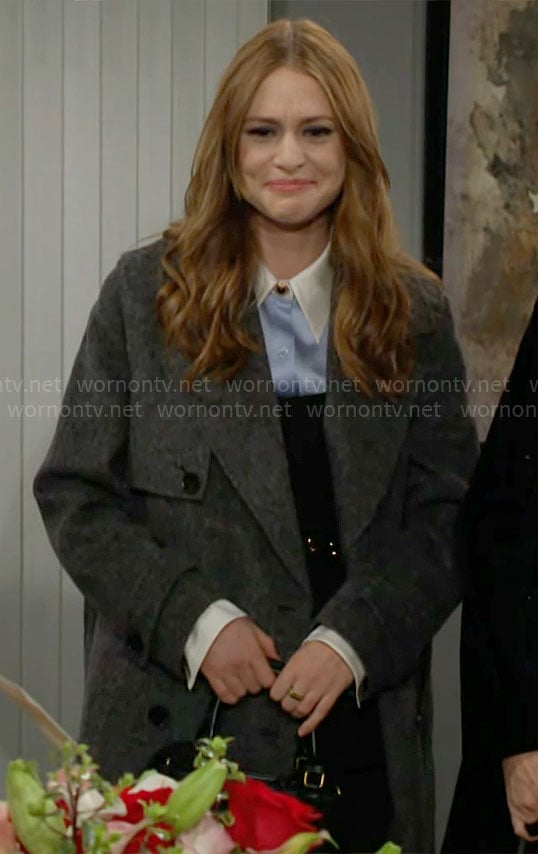 Claire’s charcoal grey coat on The Young and the Restless