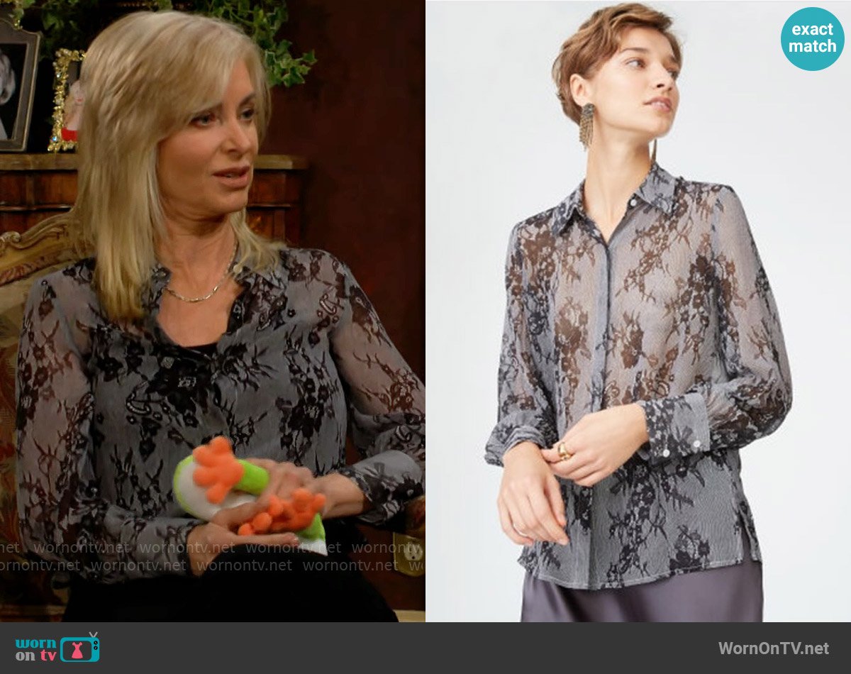 Club Monaco Margee Silk Shirt worn by Ashley Abbott (Eileen Davidson) on The Young and the Restless