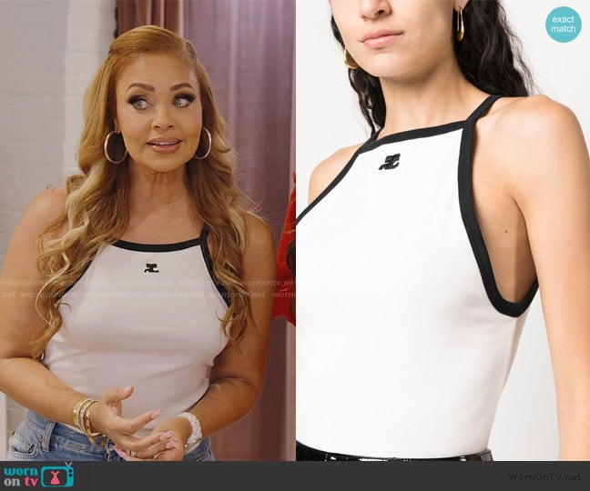 Gizelle’s white embroidered logo tank on RHOP