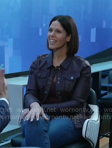 Dana Jacobson's purple leather jacket on CBS Mornings