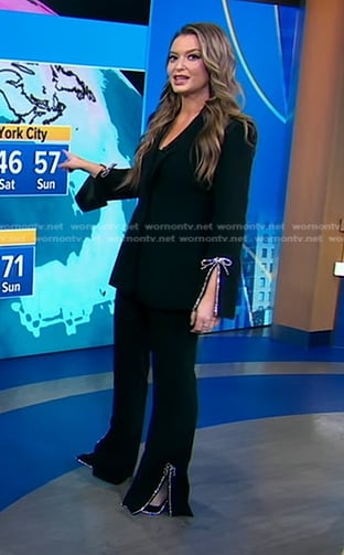 Dani's black rhinestone bow blazer and pants on Good Morning America