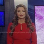 Dani’s red split neck gathered dress on Good Morning America