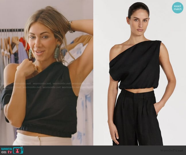 Dissh Cass Black Linen Crop Top worn by Erin Lichy on The Real Housewives of New York City