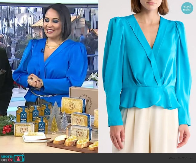 DKNY Wrap Front Satin Peplum Blouse worn by Alejandra Ramos on Today