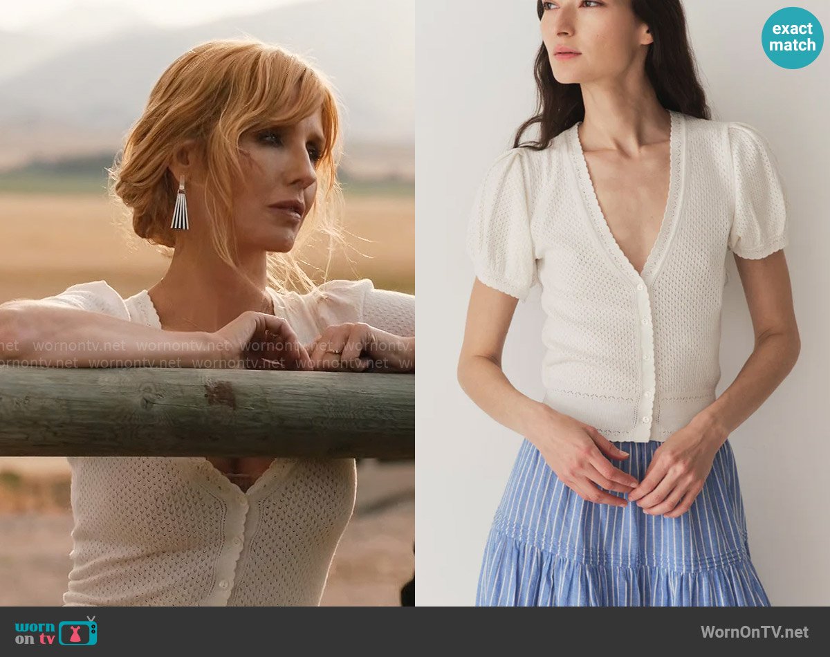 Doen Ambrose Cardigan in Ivory worn by Beth Dutton (Kelly Reilly) on Yellowstone