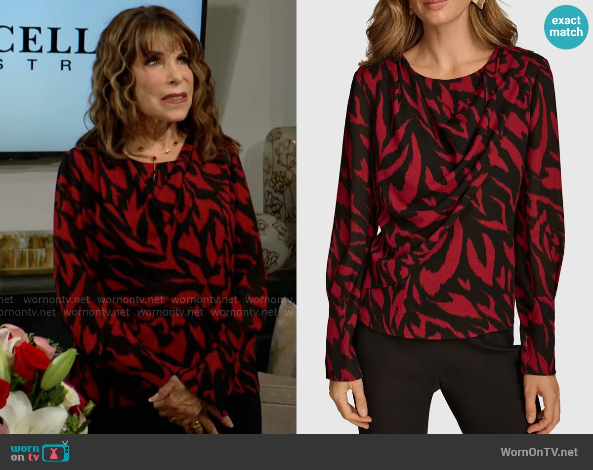 Donna Karan Abstract Print Draped Woven Top worn by Esther Valentine (Kate Linder) on The Young and the Restless