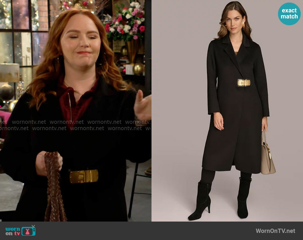 Donna Karan Buckle Front Wool Blend Coat worn by Mariah Copeland (Camryn Grimes) on The Young and the Restless