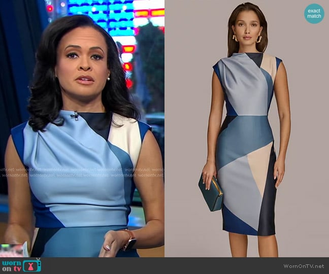 Donna Karan Colorblocked Sheath Dress worn by Linsey Davis on Good Morning America