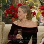 Donna’s purple velvet off-shoulder dress on The Bold and the Beautiful