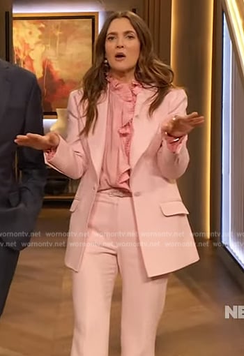 Drew's pink ruffle blouse on The Drew Barrymore Show