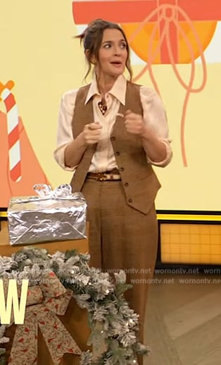 Drew’s plaid vest and pants on The Drew Barrymore Show