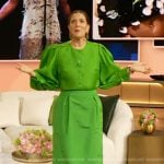 Drew’s green puff sleeve top and skirt on The Drew Barrymore Show